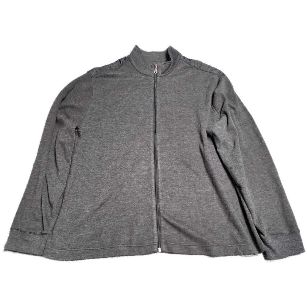 Perry Ellis Full Zip Sweater Men's Size 3X Gray Quilted Shoulder Mock Neck‎